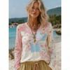 Europe America Style Fashion Splicing Colors V-neck Women's T-shirt Pullover Women Long Sleeve Clothing Outdoor Casual Tees Top