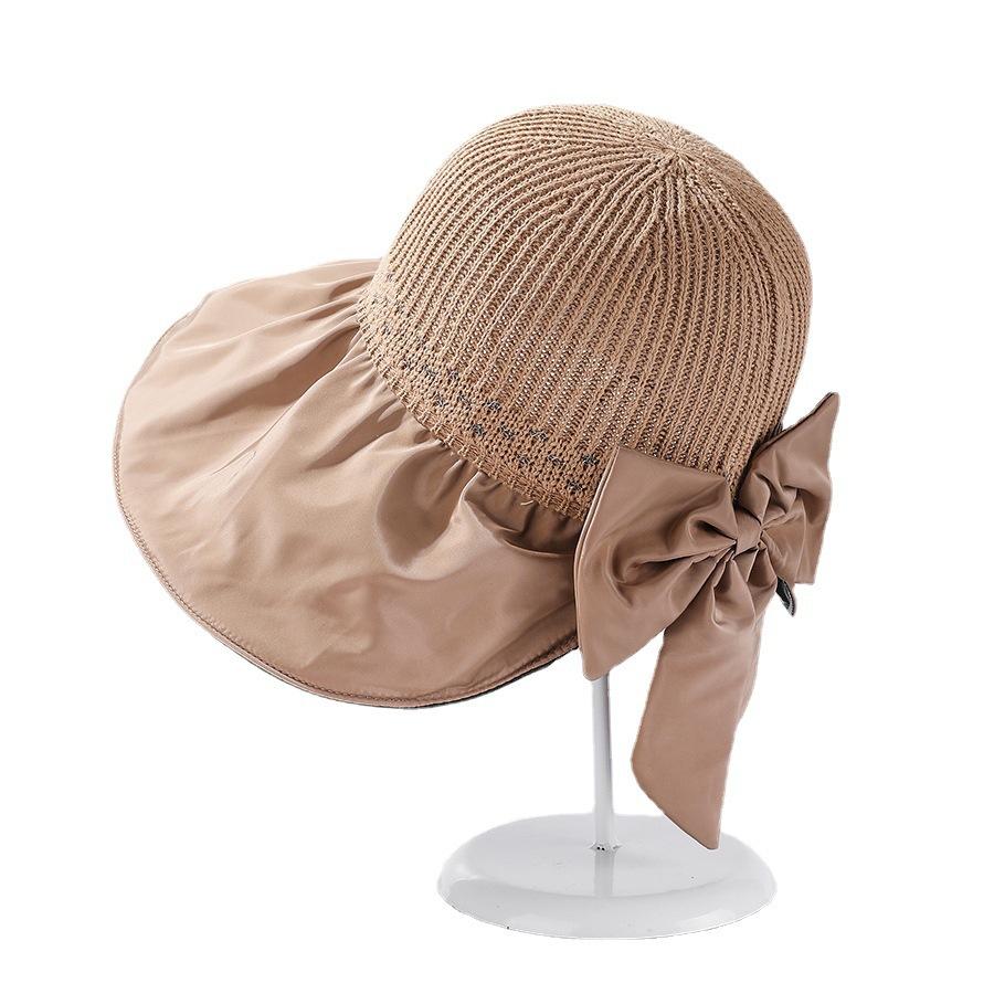 

Large Brim Hat Korea Women Outdoor UV Big Head Sunhat Silver Silk Line Back Opening Bow Sun Hat Beach UPF50+ 56-58cm One Size