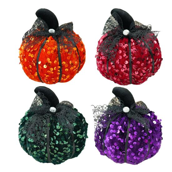 Sequined Pumpkin Centerpiece Halloween Pumpkin Decoration Glittery Pumpkin with Bow Ornament