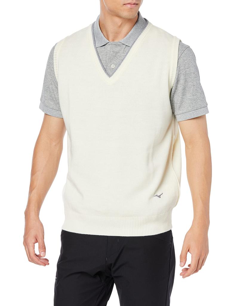 Mizuno Knit Golf Vest Size 2XL to Japanese size Men's V-Neck (52JC9A01), White, (equivalent 3L)