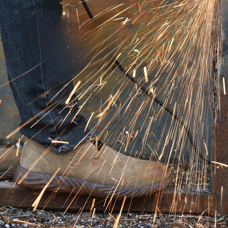 Men's Steel Toe Cap Lightweight Breathable Safety Work Shoes - Anti-Smash, Anti-Puncture, Non-Slip, Wear-Resistant Cowhide.