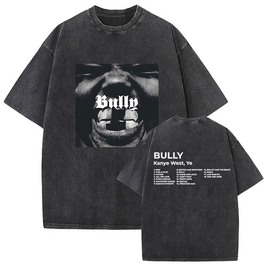 Vintage Gewaschen Kanye West Bully Neues Album 2026 Grafik T-Shirt Herren Rap Gothic Punk Hip Hop Kurzarm T-Shirt Mann Streetwear