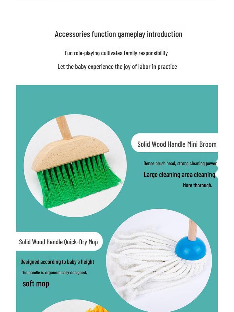 Kids' Wooden Cleaning Set: Pretend Play Housekeeping Toys for Kindergarten Boys & Girls