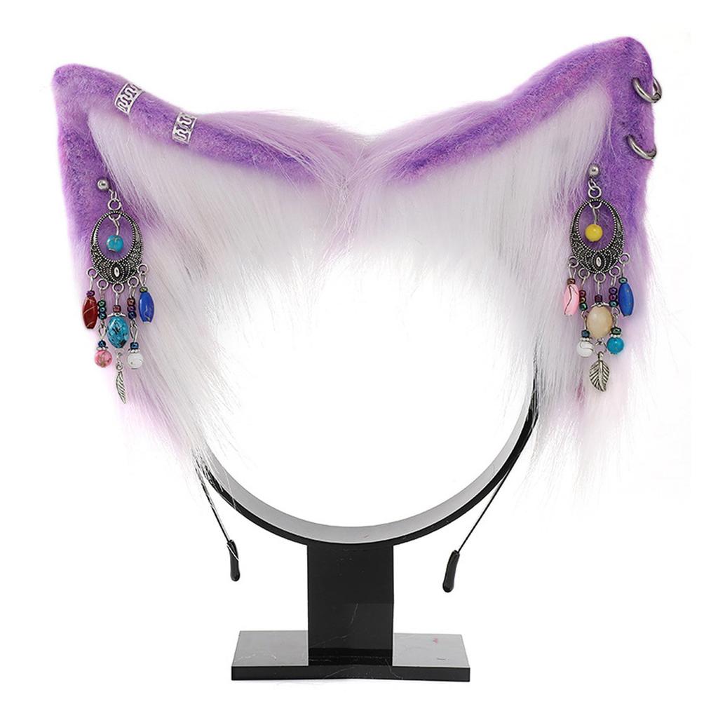 Cat Ear Headband with Colorful Ear Jewelry Sweet Girls Cosplay Beast Ears Fursuit Masquerade Halloween Cosplay Party
