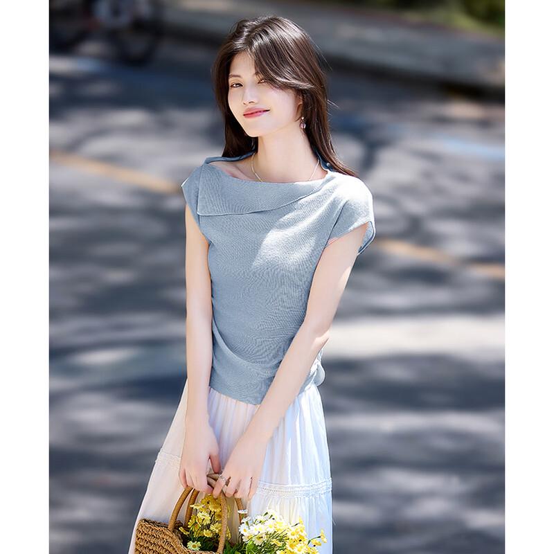 Women's Ruched Slash Neck Knit Top