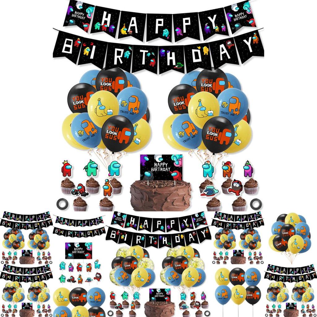 Party Theme Birthday Decoration Supplies Set Banner Balloon Cake Insert