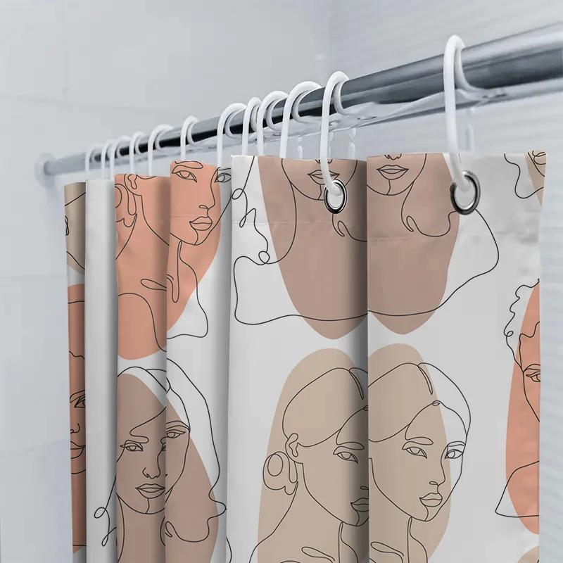Modern Style Shower Curtain With Colorful Abstract Design For Bathroom Decoration Peach Brown 3D Printed Fabric Waterproof Showe