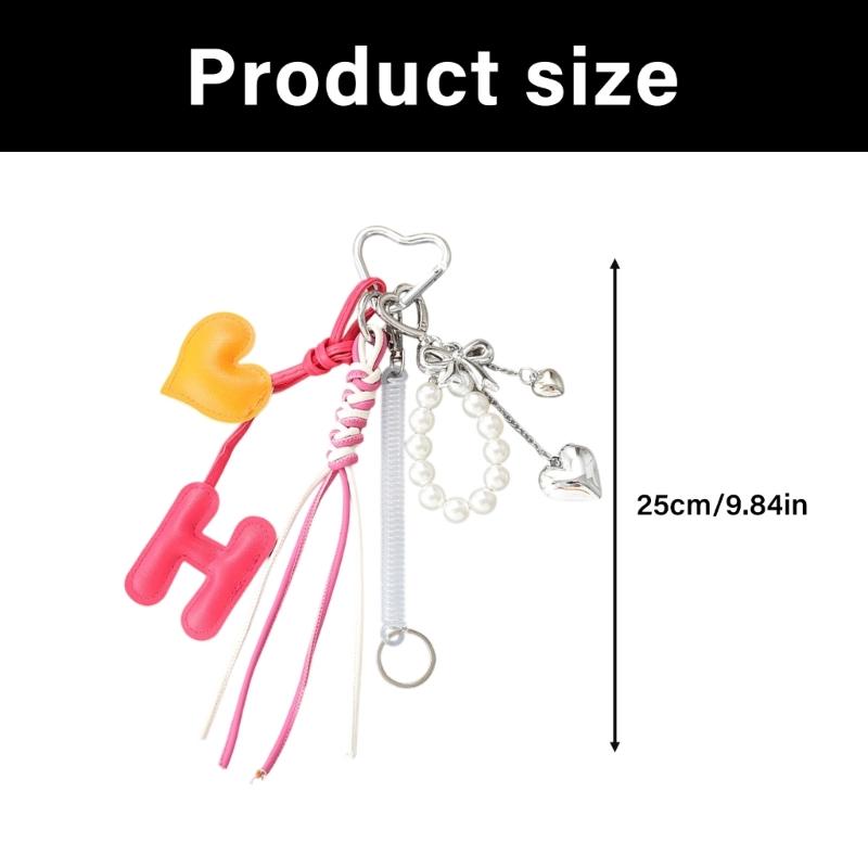 Cute Bag Charm Pendant Keyring Alphabets Heart Braided Rope Keychain Bag Charm for Backpack Purse Handbag Decoration