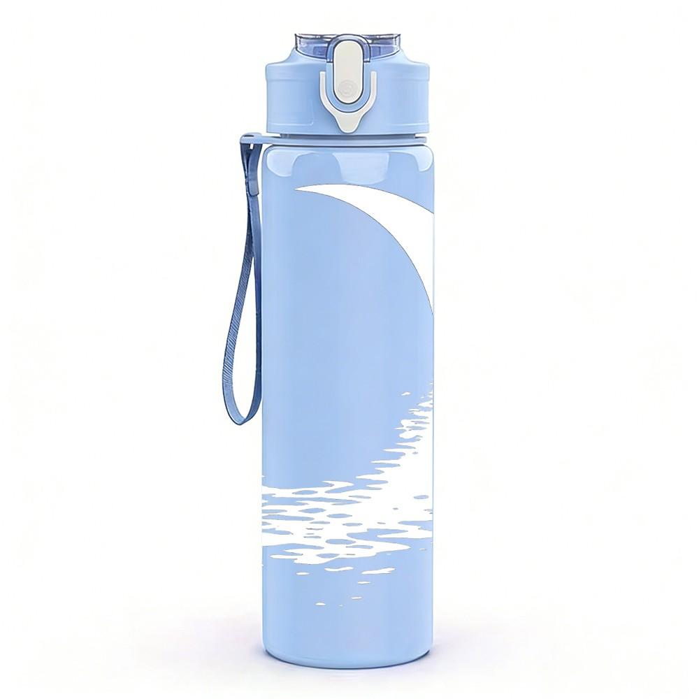 1PC Crescent Moon Minimal Line Print 750ml Color Plastic Sports Water Bottle Leakproof Flip Straw Lid Suitable for Sports Office Home Use
