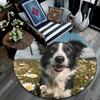 Happy Border Collie Round Area Rug,Carpet Rug for Living Room Bedroom Sofa Playroom Decor,Non-slip Floor Mat