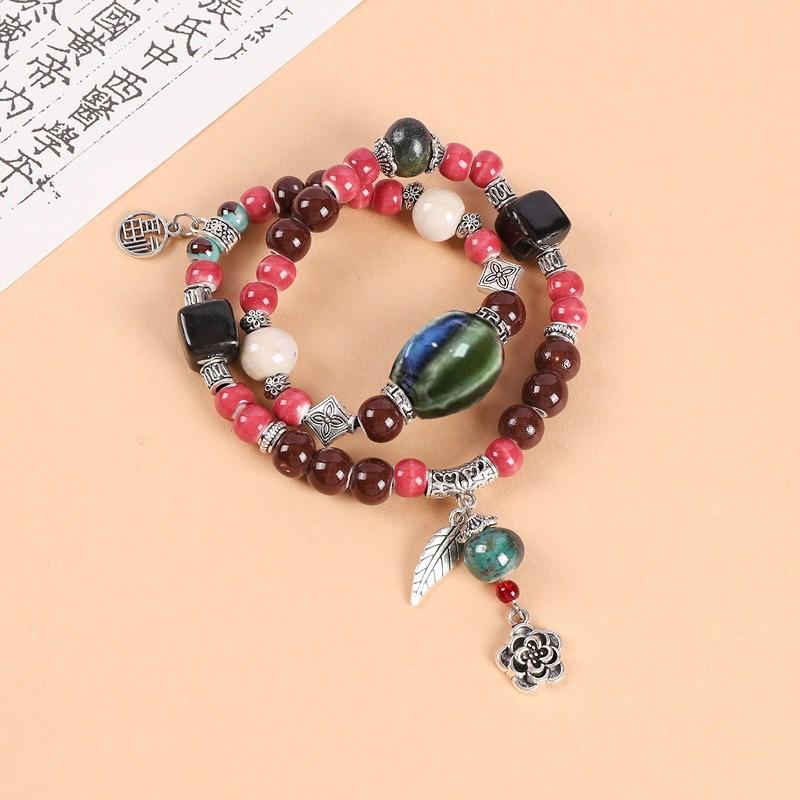 Double-layer stacked ceramic beaded bracelet men's and women's retro literary niche bracelet accessories
