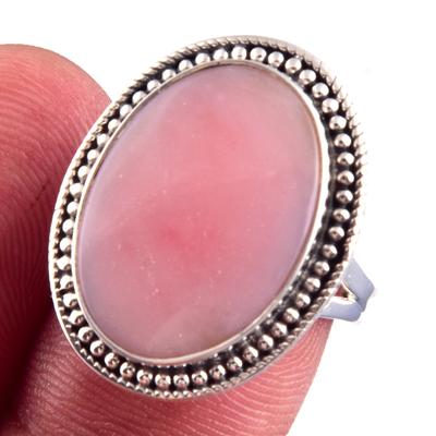 Natural Pink Opal Gemstone Handmade 925 Solid Sterling Silver Ring Size 7 A2y31