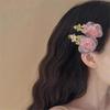 Hairpin Organza Flower Hair Clip with Hand-Crocheted Petals Leaves Sweet Style Bang Hair Pin Hair Accessories