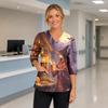 Women's V-Neck Costume with Pockets Halloween Print Side Slit 3/4 Sleeve Top for Cosplay Party