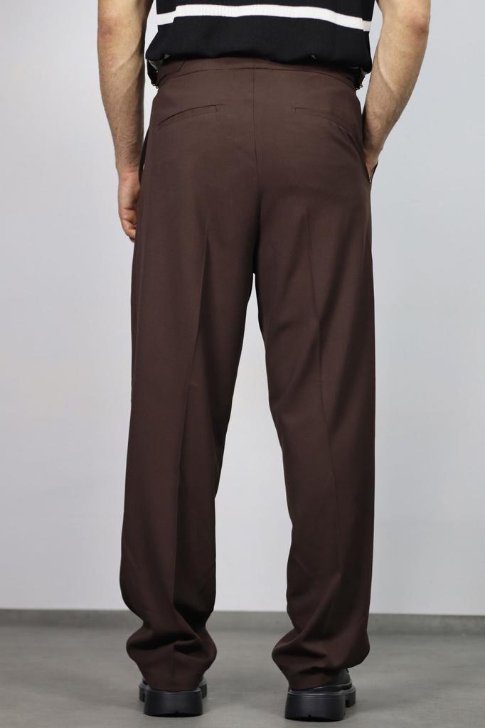 Calças largas masculinas italianas com pregas duplas