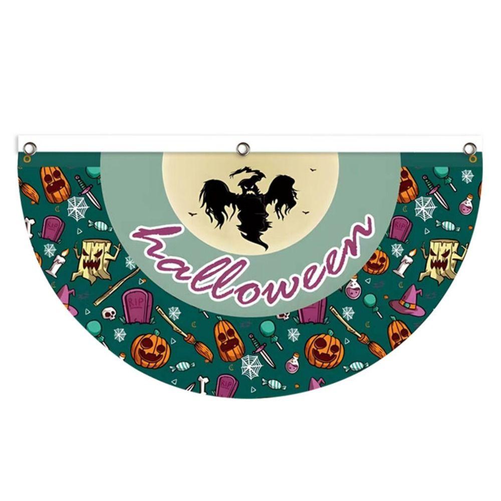 Polyester Halloween Fan Flag Decorative Ghost Pumpkin Bunting Flag for Home