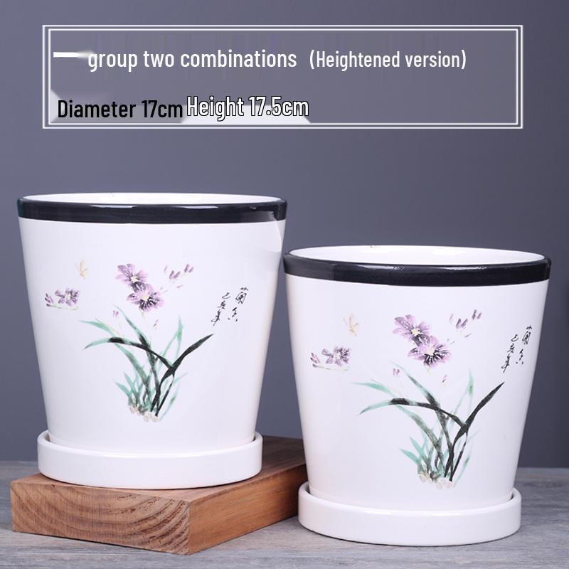 2025 Large Ceramic Flower Pot with Tray for Balcony & Living Room - Orchid & Succulent Album Style