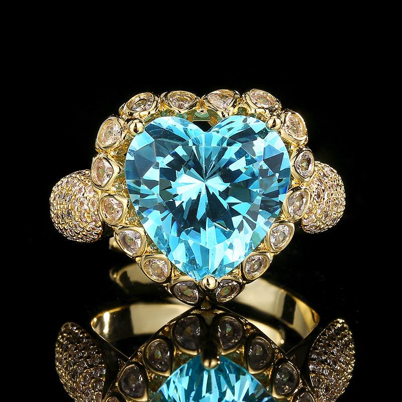 

Набор украшений Ожерелье Кольцо Серьги Инкрустированные Королевский синий Форма любви Женский Премиальный стиль