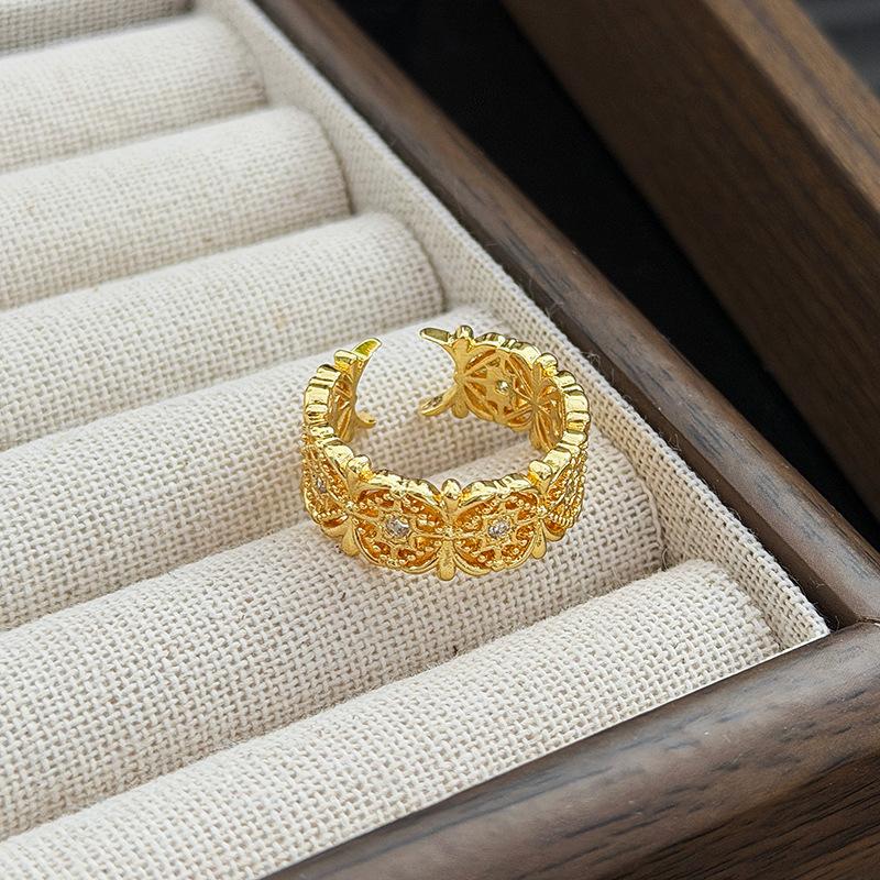 Mittelalterlich Vintage Hofstil Retro Gold Hohl Farbig Schatz Mit Diamanten Zir*****Stift Ring Stapelring Frau