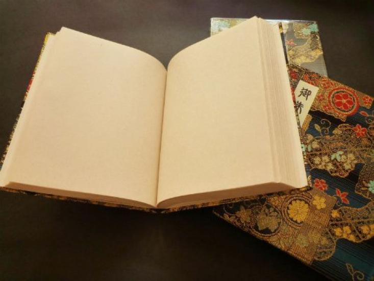 Goshuincho 120 Large Book Vinyl Hotokudo Original Bookmark Included Floral Design (stamp Book) Pages, Capacity, Style, Cover, (seasonal (navy Blue))