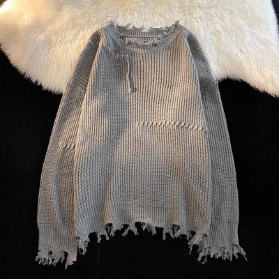 Youth Vintage Hole Sweater Autumn Long Sleeves Kint Tops Loose Knitted Pullover Unisex Streetwear