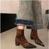 Autumn and Winter New Light Luxury French Niche Design Pointed Toe Thick Heel Slimming Elastic Boots Women's High-heeled Boots