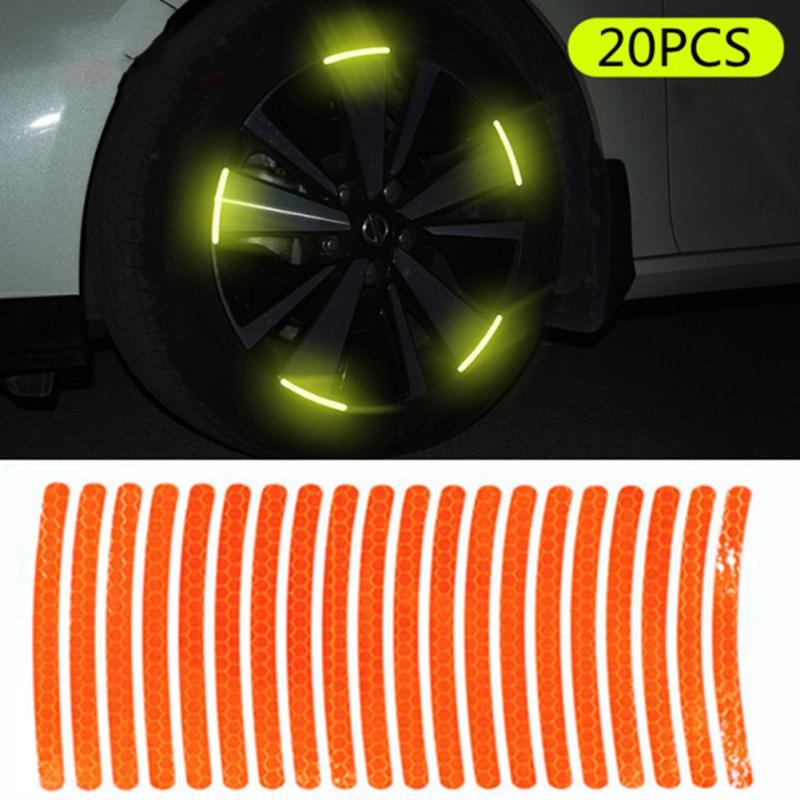 20pcs Car Wheel Hub Reflective Sticker 3d Stereo Tire Decorative Strips Night Warning Luminous
