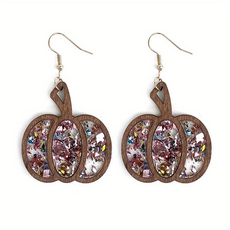 Colorful Pumpkin Eyecatching Earrings Wooden Festive Jewelry For Fall Celebrations