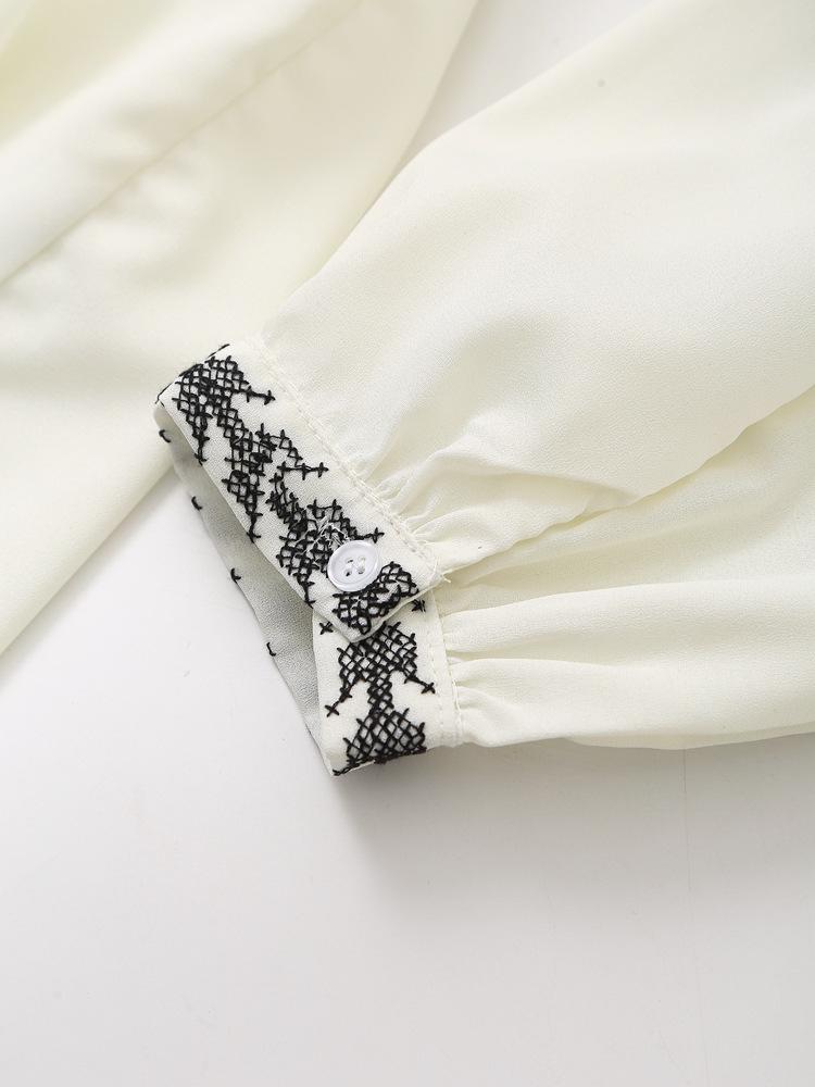 Evropský a americký styl 2025 Jaro/Podzim Stojáček Color Block Vyšívaná Volná Košile