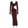 European and American Fashion and Sexy Side Split Hip Long Dress, New Spice Girl Hot-selling U-neck Long-sleeved Temperament Dress