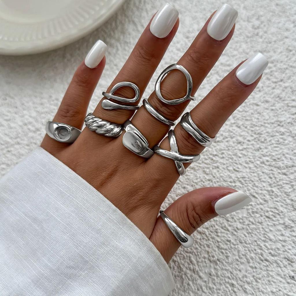DIEZI 9pcs/set Hip Hop Hollow Metal Finger Rings For Women Girls Men Punk Gold Silver Color Geometric Knuckle Joint Ring Jewelry