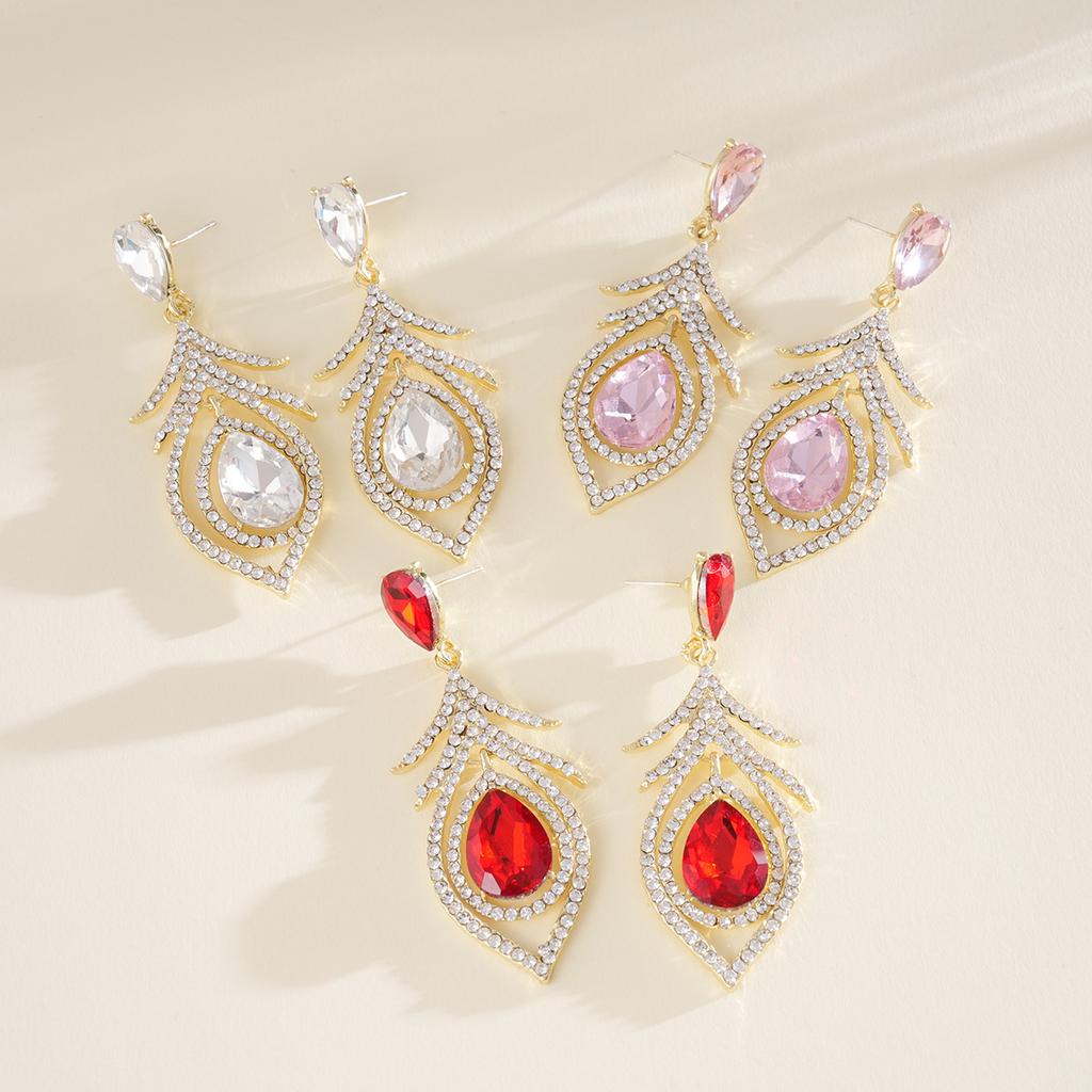 Diamond water drop hollow silver needle earrings light luxury court style fashion stud earrings