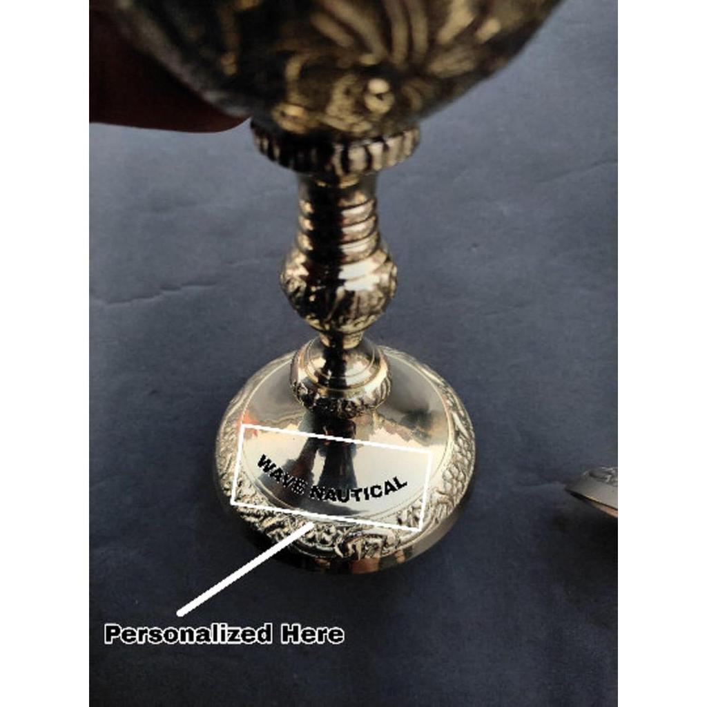 Engraving Brass Goblet Glass Engraved Handmade Royal King Wine Cup Royal 6 Inch Goblet Glass Brass Decor