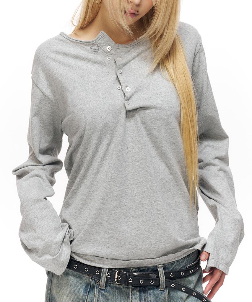 SCHISM INDUCING Button Light Henley Neck Shirt Gray