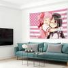 Arazzo Madoka & Homura che si abbracciano con bandiera USA, Stampa Poliestere da Appendere al Muro, Decorazione Kawaii Otaku per Camera da Letto e Soggiorno