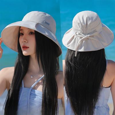 Spring and Summer Fisherman Hat For Women Fashion Soild Color Bucket Hat Casual Bowknot Hat Girls Outdoor Beach Travel Sunshade Wide Cap
