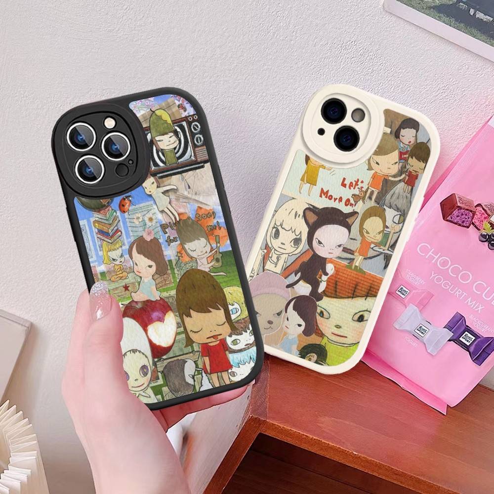 Y-yoshitomo Nara-A Retro Art PU Leather Phone Case For IPhone 16 15 14 13 12 11 Pro Max Plus Back Fundas