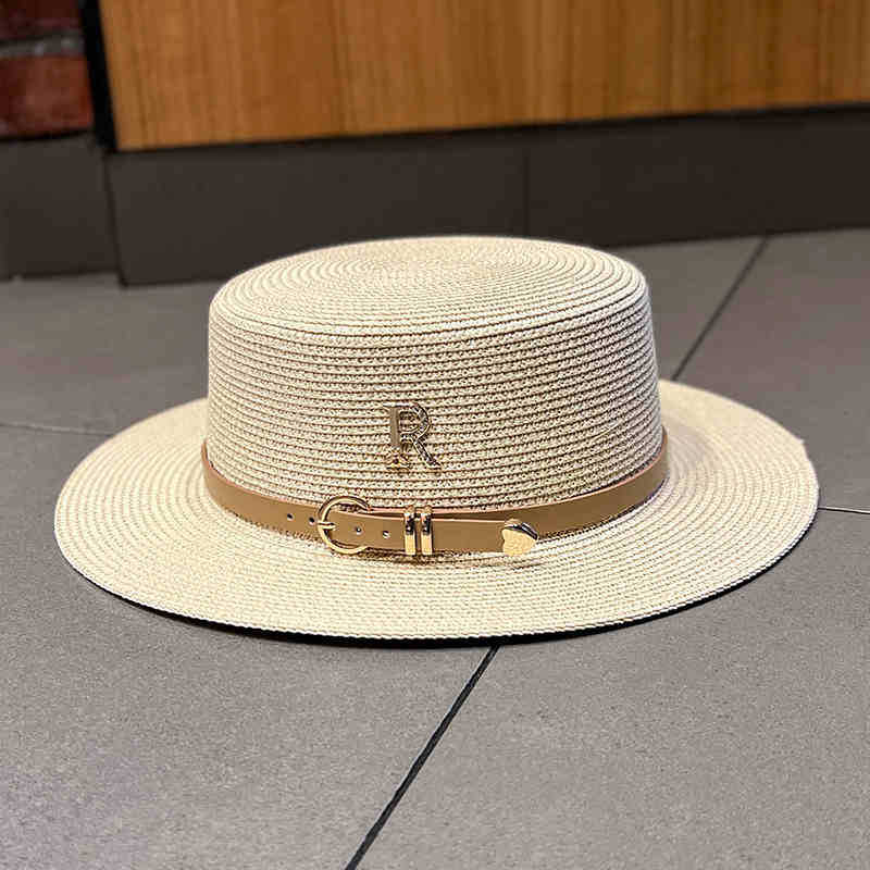 

French summer new hat women s fashion belt flat top hat sunshade sunscreen straw hat outdoor travel sun hat one size fits all
