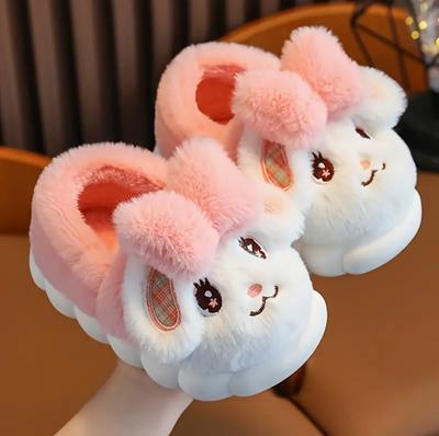 Children's Slippers Winter Parent-child Cute Princess Rabbit Soft Bottom Warm Home Non-slip Bag and Fluff Cotton Mop