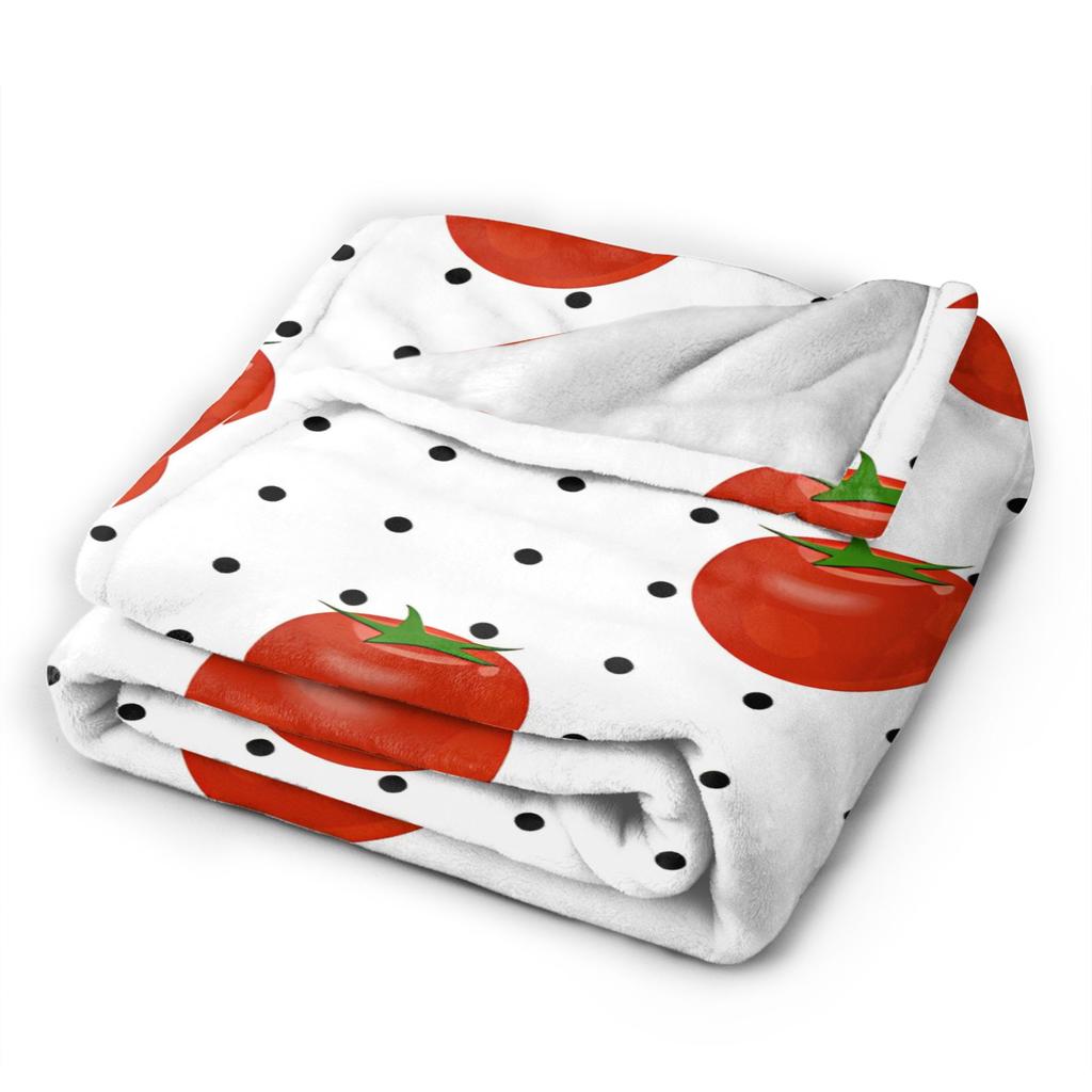 Tomato - Red Background Throw Blanket Soft Comfy Novelty Blanket For Living Room Plane Travel Flannel Bedspread Bed Cover