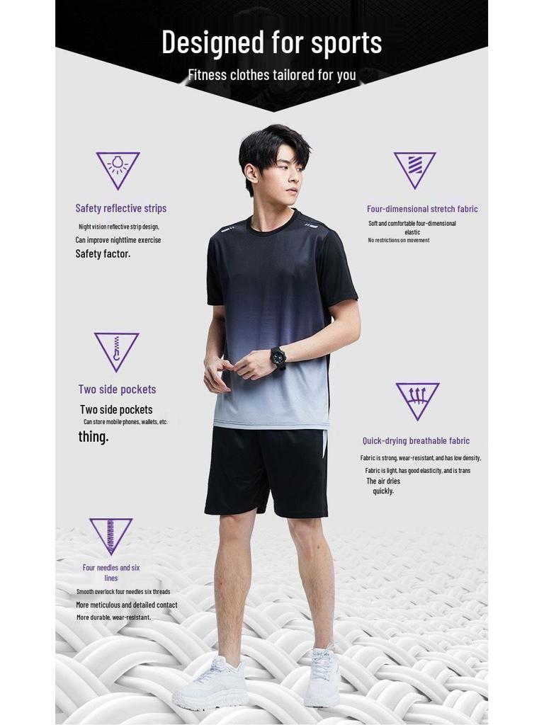 סט ספורט יוניסקס לייבוש מהיר: חולצת טי שירט שרוול קצר משי קרח לריצה בחוץ