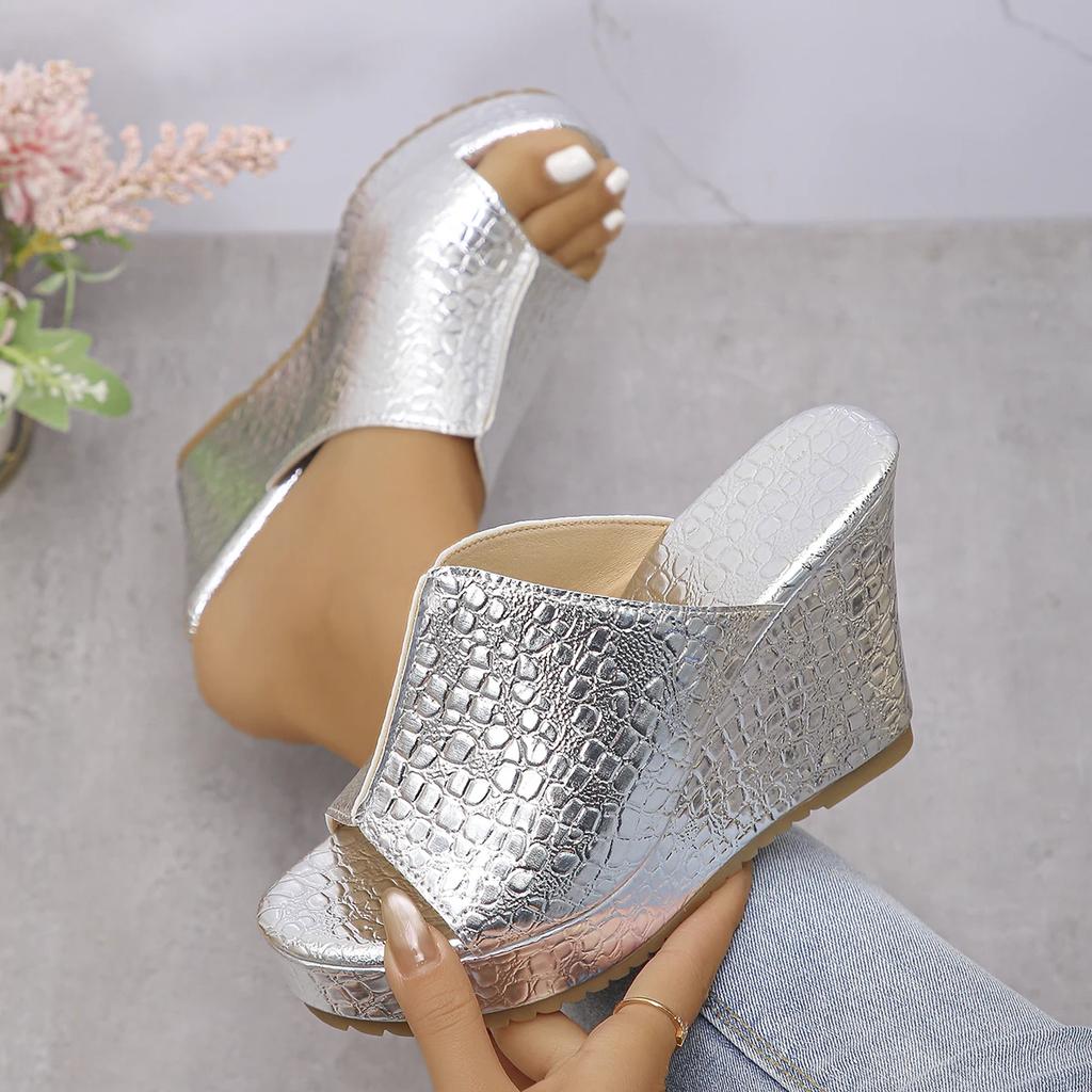 Women Peep Toe Wedge Sandals 2025 New Patent Leather Platform Sandals Woman Anti Slip Thick Sole Beach Shoes Sandalias Mujer