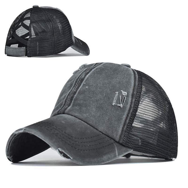 Washed cross ponytail baseball cap foreign trade hat women's summer spring and autumn old outdoor sunscreen cap solid color cap