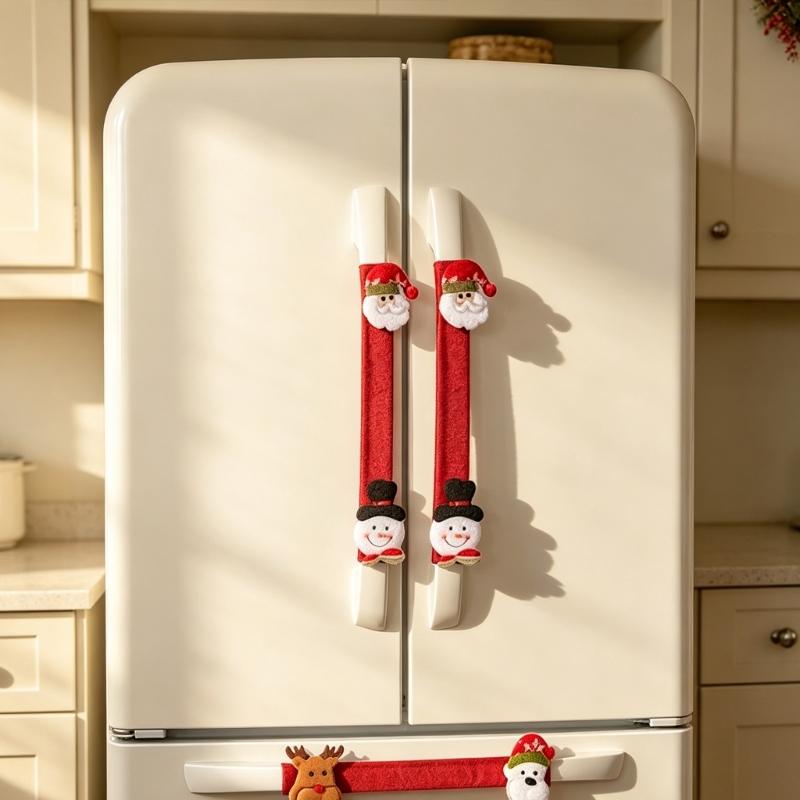 Holiday Appliance Sleeve Set of 8, Soft Fabric Refrigerator Pull Sleeves with Hook and Loop Closure for Christmas Kitchen Accent Display