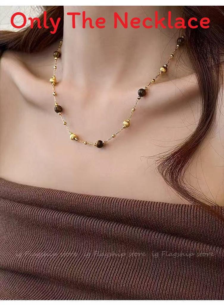 Tiger Eye Stone Multilayer Geometric Necklace With Beaded Chain For Women And Men