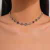 Retro personalized collarbone chain square colored diamond crystal necklace, niche dopamine peach heart jewelry