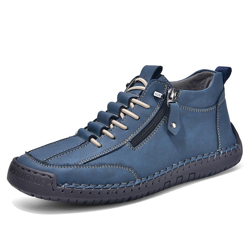 Men s casual leather shoes 2026 Spring and Autumn men s retro high top men s casual shoes outdoor shoes 38 темно-синий