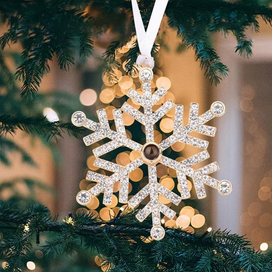 Snowflake Christmas Ornaments with Personalized Photo Projection Elegant Hanging Pendant Fun Holiday Christmas Tree Decorations
