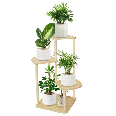 GIBLEA Flower 4 Flower Houseplant Bonsai Planter Durable Stand, Indoor, Tiers, Stand, Stand, Wooden, Shelf, Stand, Stylish, Step-like, Balcony,