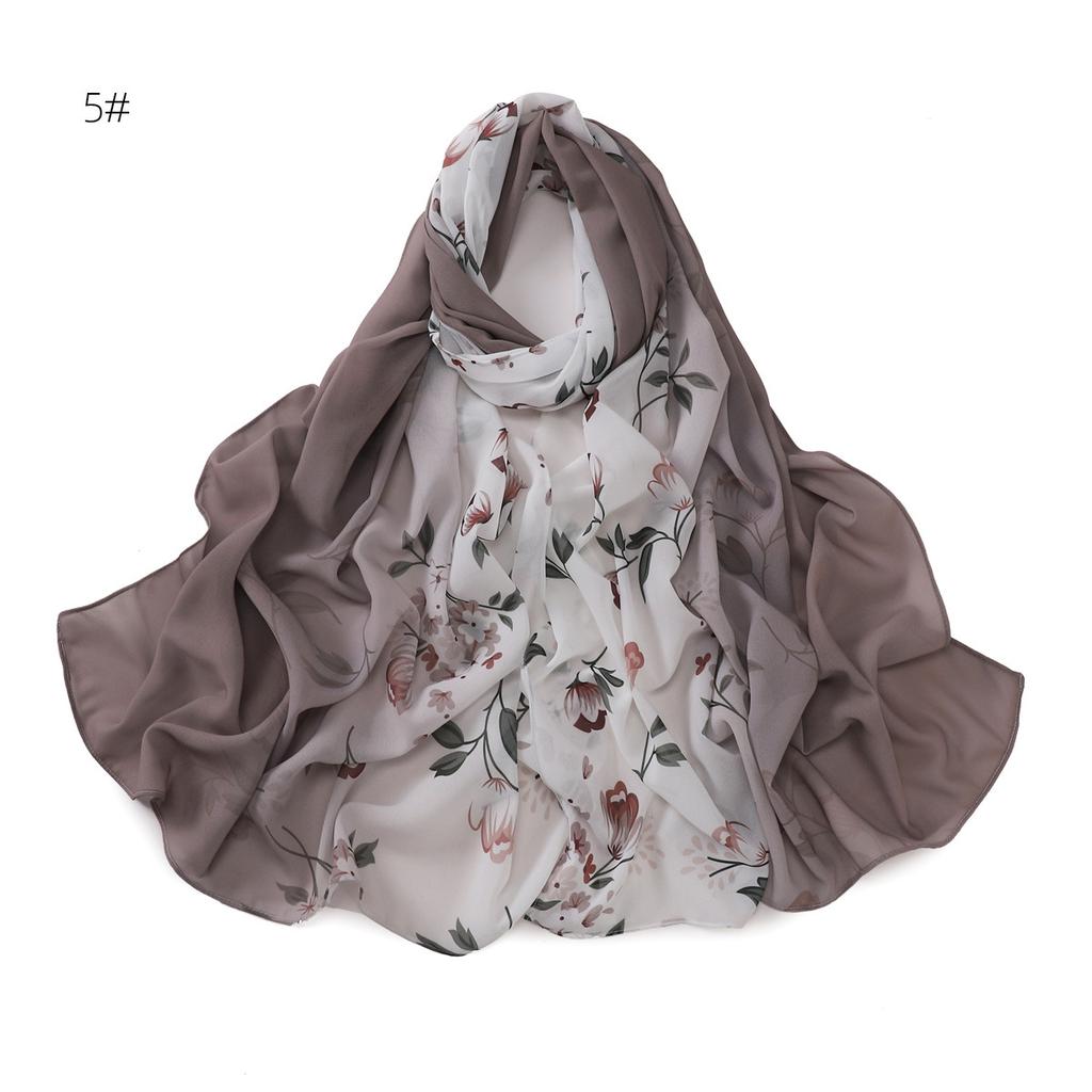 New Design Printed Floral Chiffon Capelet Muslim Women Chiffon Hijab Soft Head Scarf Long Wraps
